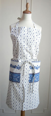 French Apron, Provence fabric (Marat d'Avignon /tradition. white